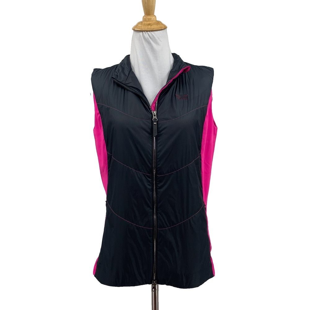 PXG Vest Womens M Medium Black Pink Quilted Noble Full Zip Zip Lightweight Golf